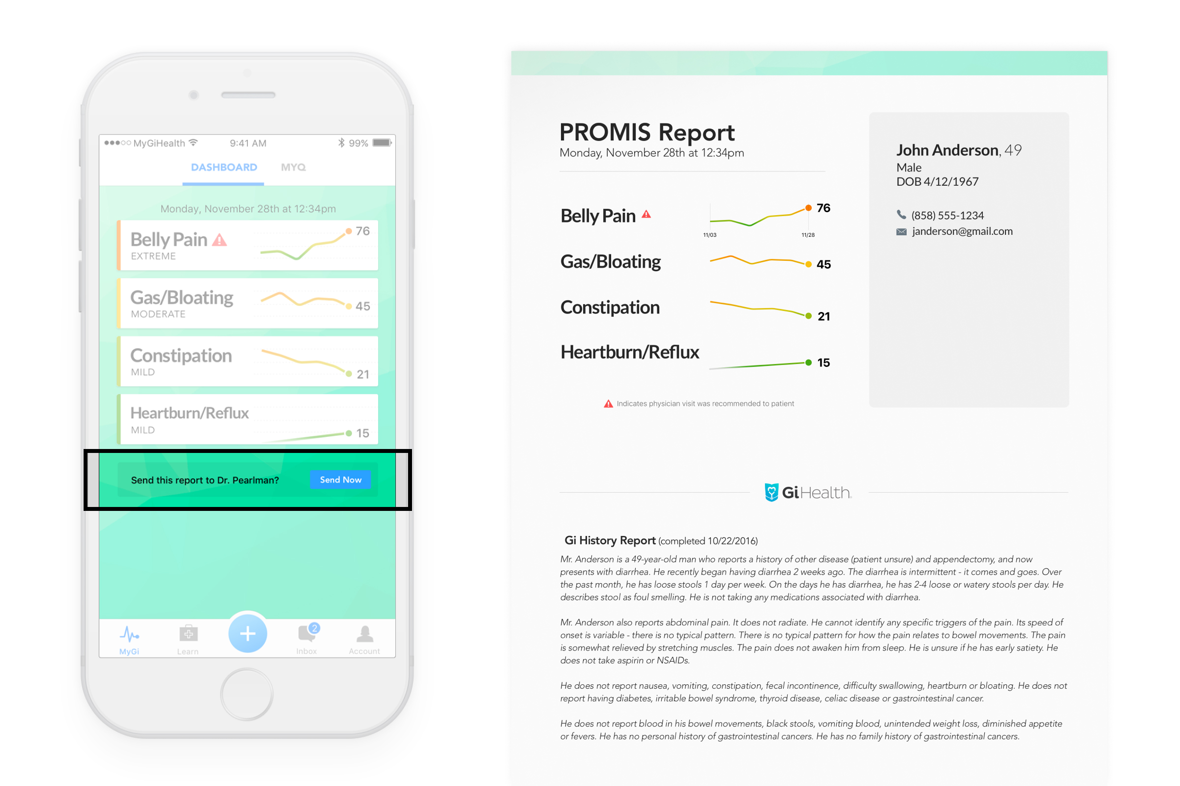 MyGiHealth app 2.0 send report to doctor